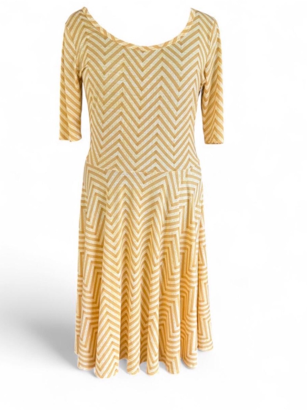 LuLaRoe Chevron Midi Dress in Mustard and Cream